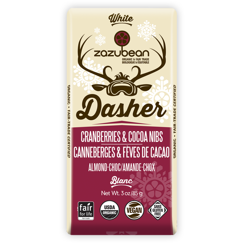 Dasher, White Chocolate with Cranberries & Cocoa Nibs Chocolate Bar