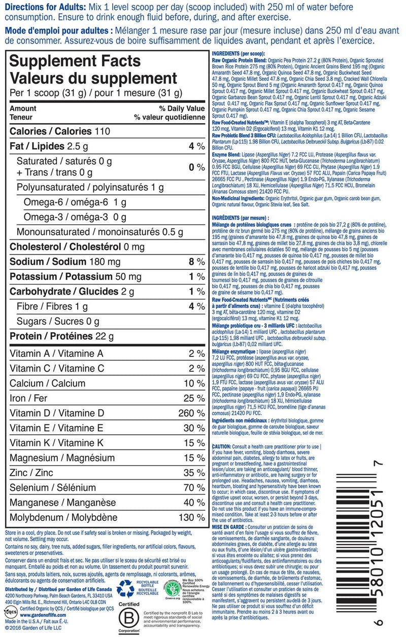 Raw Organic Protein, Vanilla 624g