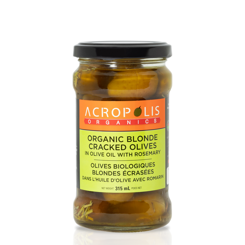 Organic Blonde Olives in Olive Oil with Rosemary, 315mL