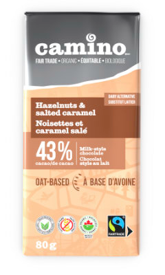 Organic Oat Based Chocolate Bar, Hazelnut & Salted Caramel 80g