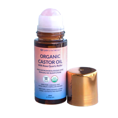 Organic Castor Oil with Rose Quartz Roller, 50mL