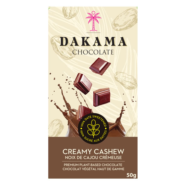 100% Date Sweetened Chocolate Bar, Creamy Cashew 50g