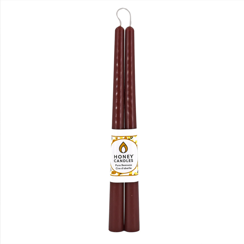 Beeswax 12" Taper Candle Pair, Dark Brown