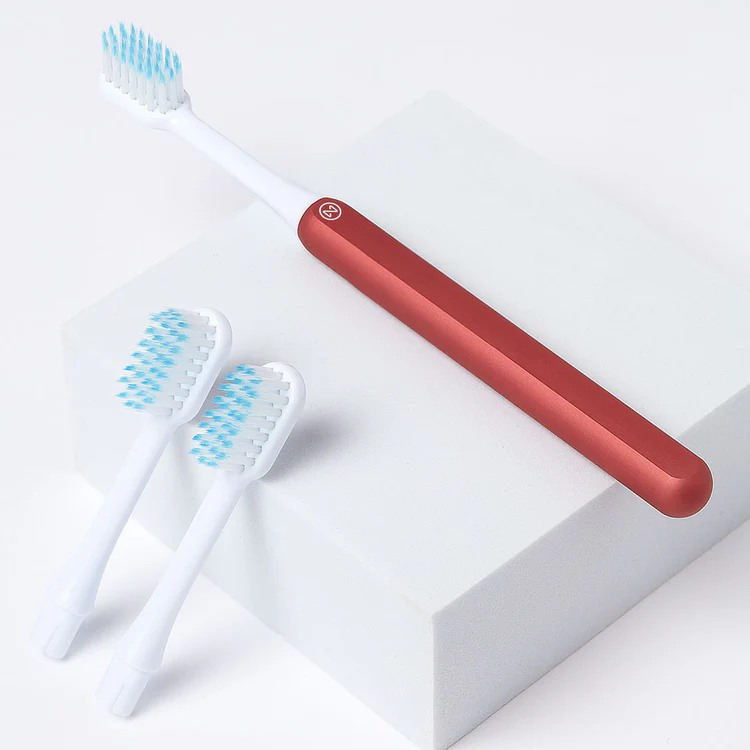 Kids Aluminum Toothbrush + 3 Replacement Heads, Soft Red