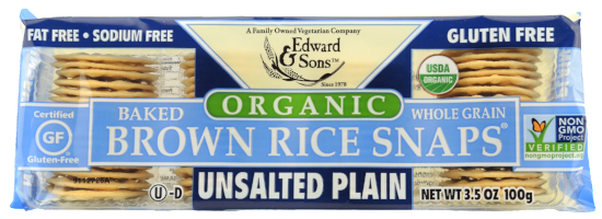 Organic Unsalted Plain Baked Brown Rice Snaps, 100g