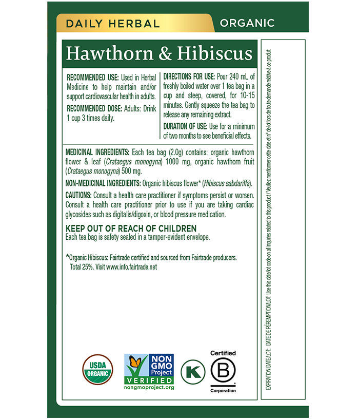 Organic Hawthorn & Hibiscus Tea, 16 Tea Bags